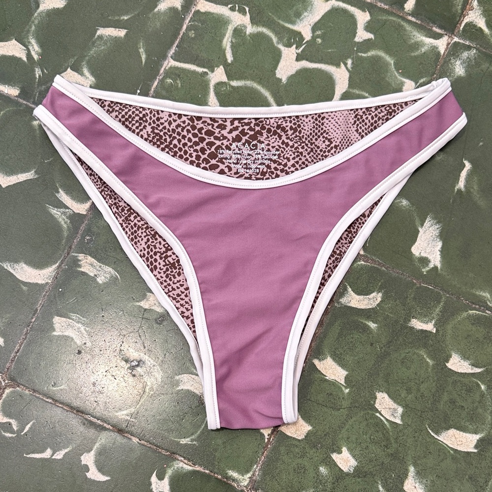 Acacia Swimwear Leopard Print Bikini Bottom with White Trim